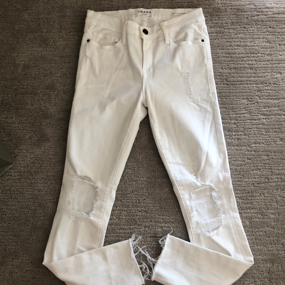 Frame Le Skinny de Jeanne Crop white